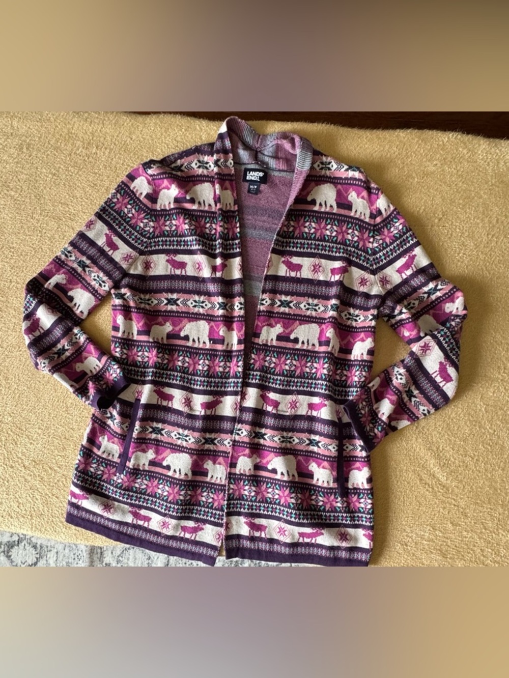 Lands' End Purple and Pink Knit Cardigan
